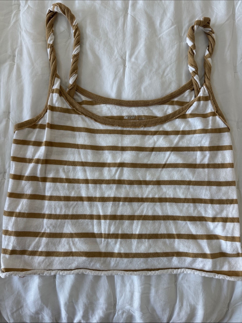aerie White and Tan Striped Cropped Tank with Twisted Straps